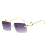 (6 PACK) Wholesale Sunglasses New Arrival Rimless Unique Metal Fashion Cut Edge Women 2024 - BulkSunglassesWholesale.com - Gold Frame Gradient Black Lens